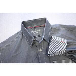 Visconti Black Dress Shirt Designer Gray Flip Cuff Long Sleeve Mens Size Small